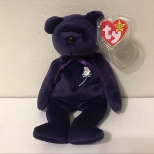 TY Beanie Baby 1997 Princess Diana Purple Bear PE Pellet w/ Swing Tag & Tush Tag